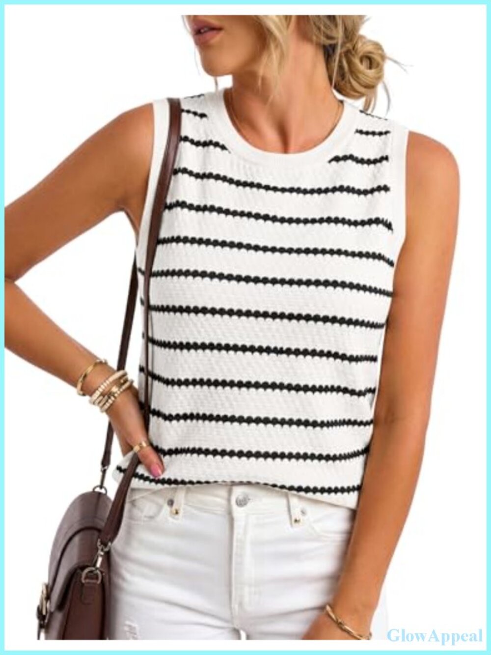 Crochet Striped Sleeveless Sweater Vest Tank Top